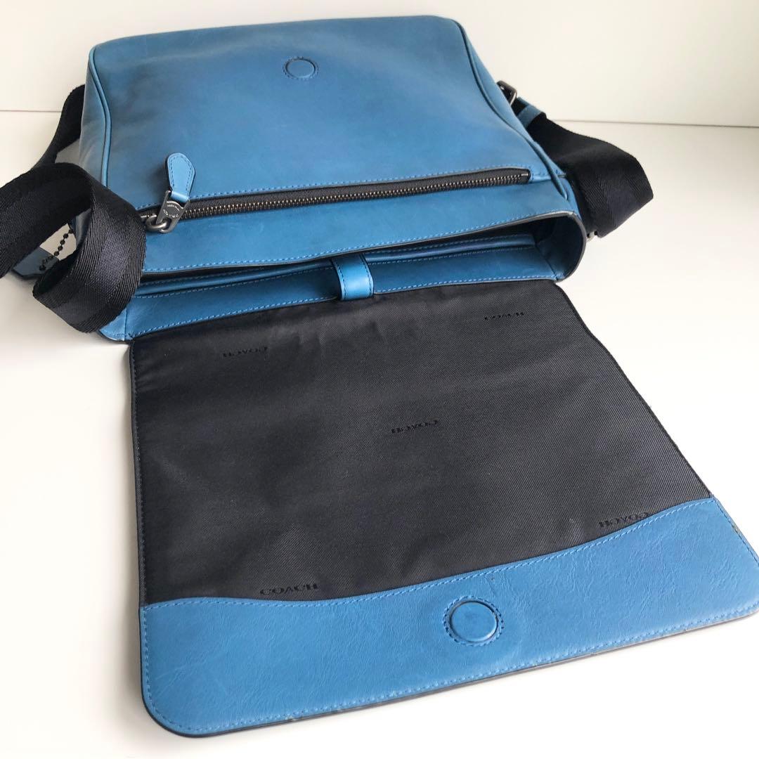 美品✨コーチ COACH メンズ メッセンジャーバッグ レザー ブルー