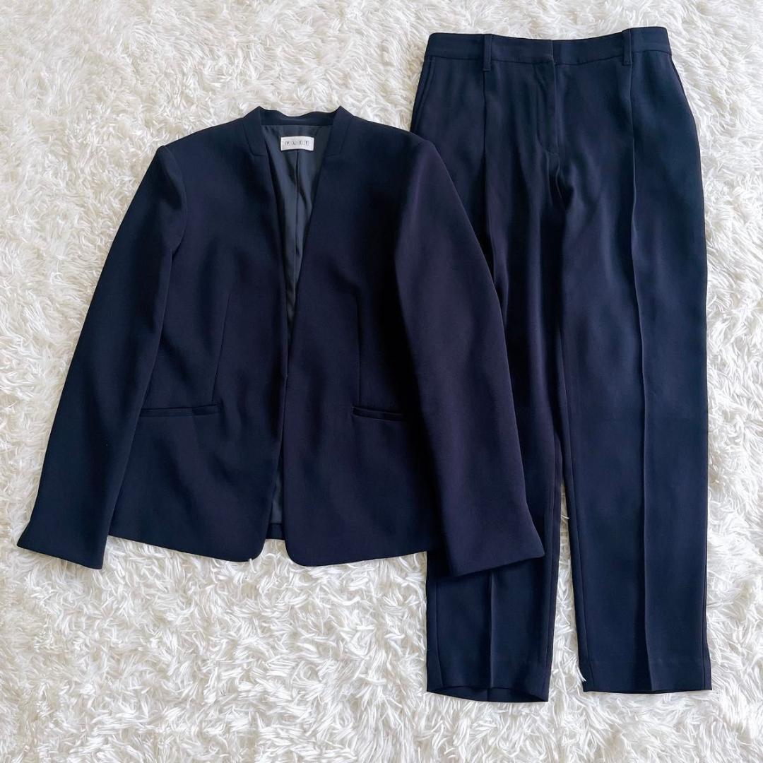 ＊美品【PLST】パンツスーツ　ストレッチダブルクロス　ネイビー　L