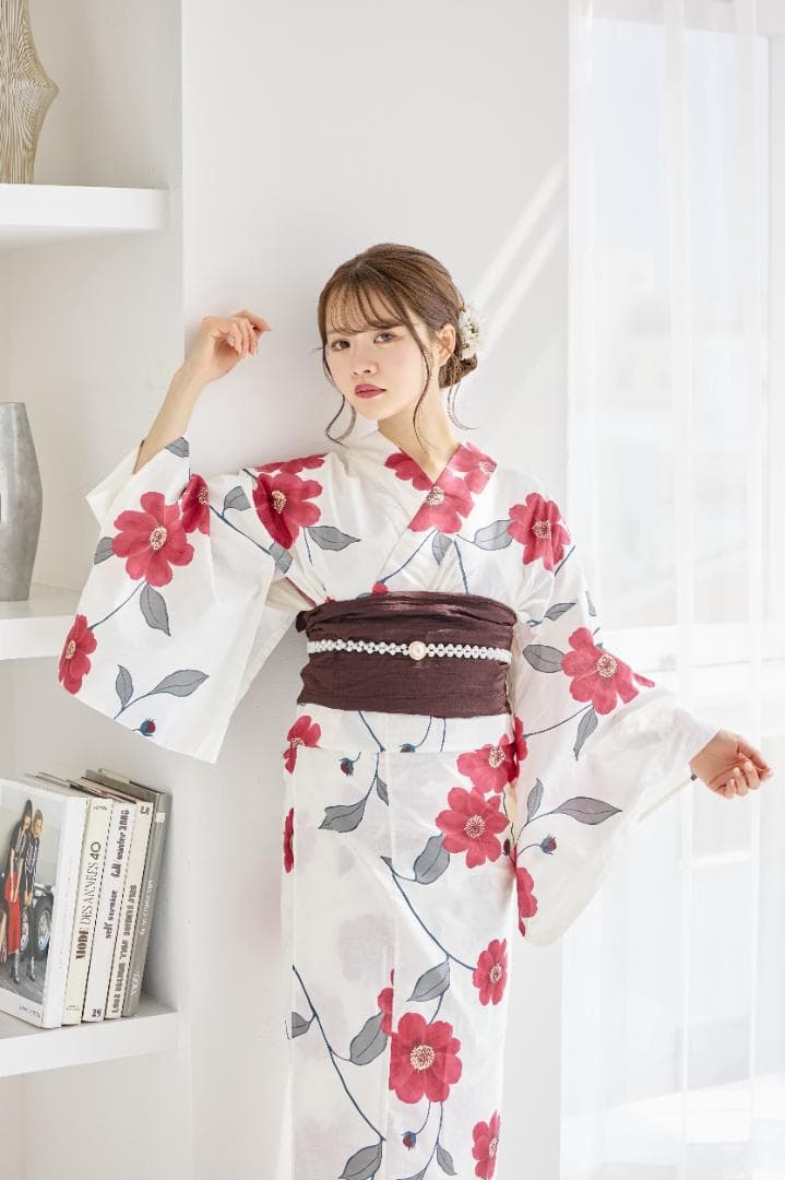 新品 4点 浴衣 セット 浴衣セット ゆかた レディース 赤 花柄 4Y-46