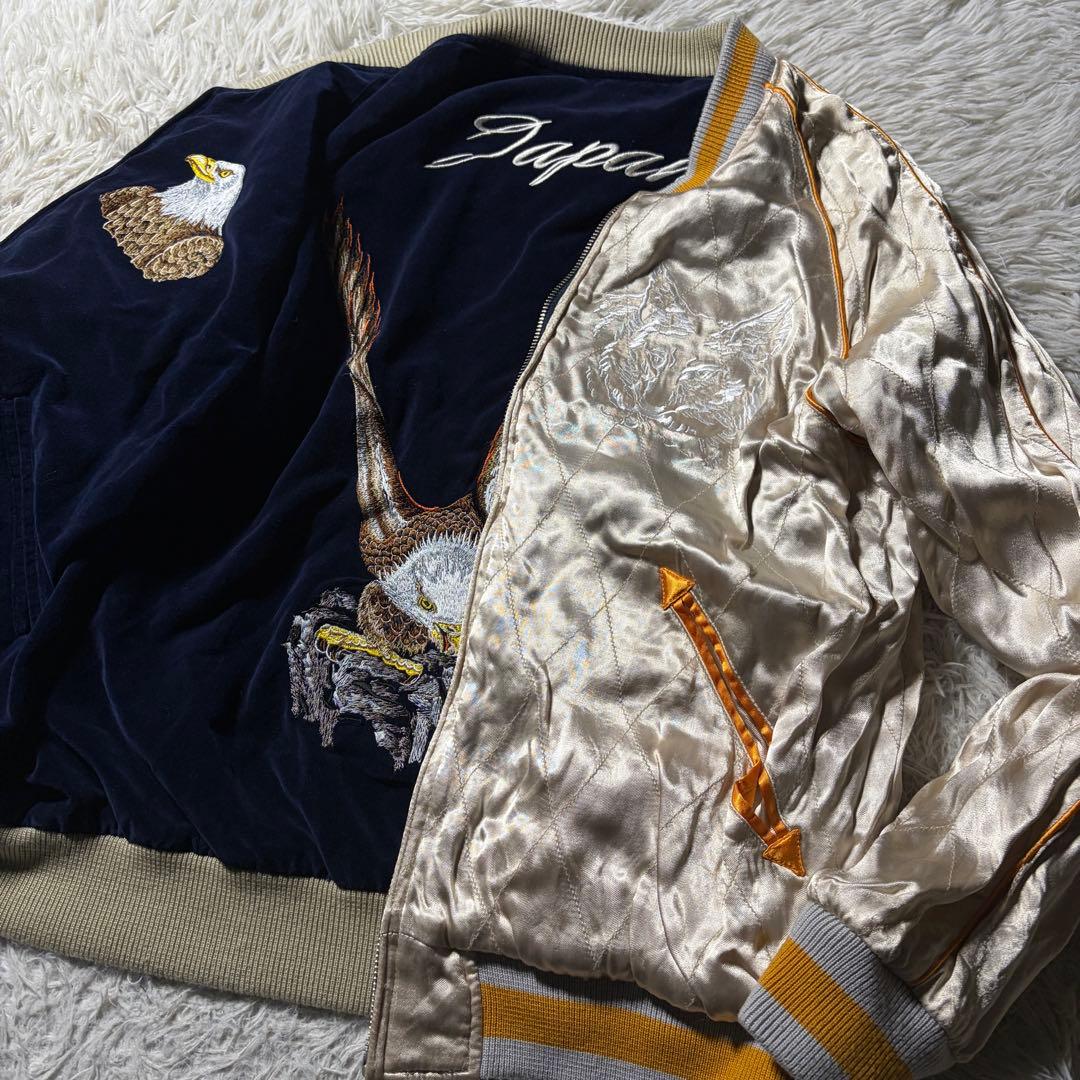 メ*4様 美品■DENIME スカジャン　リバーシブル　別珍　刺繍　鷹　狼　ウル