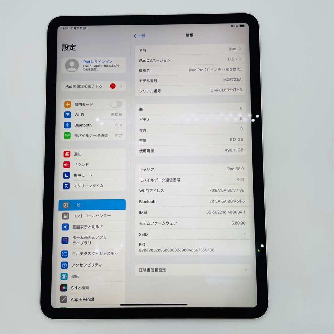 A 100% iPad Pro 11インチ 第2世代　512GB セルラー