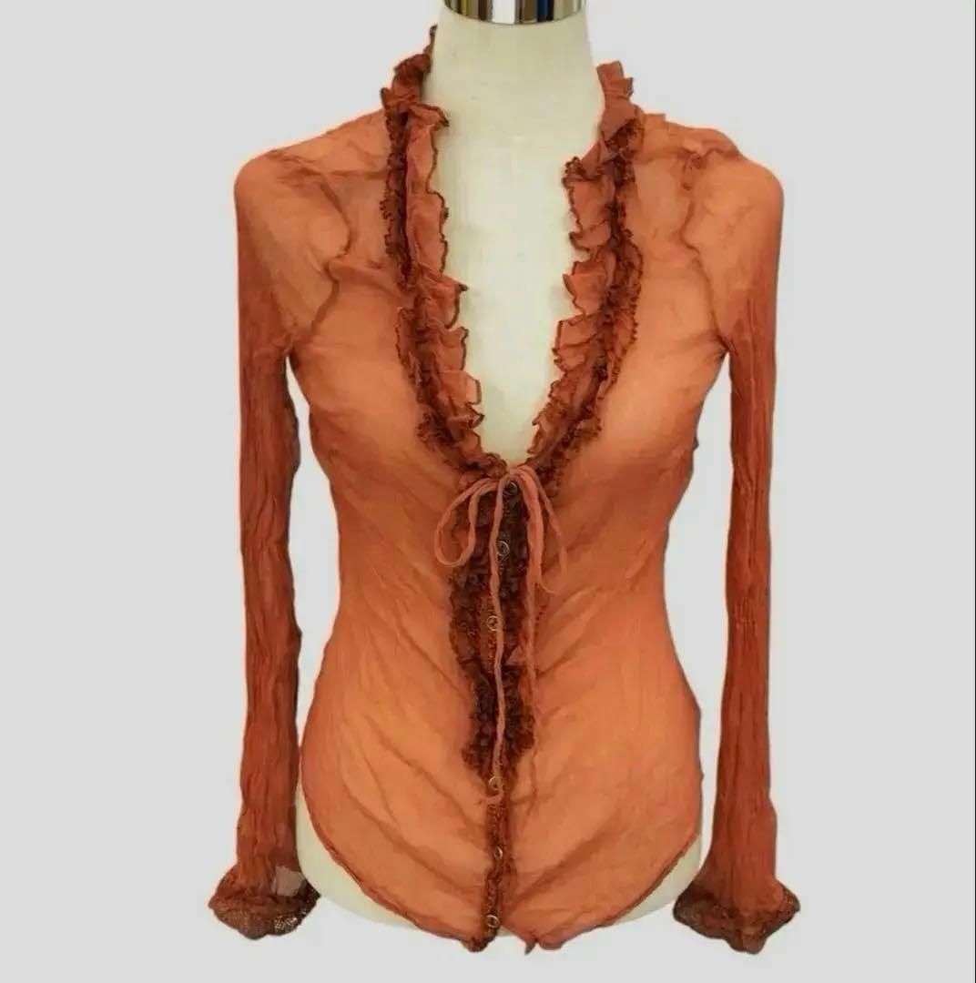 【DOLCE & GABBANA 】レースフリル　　シアーブラウスシルク100%