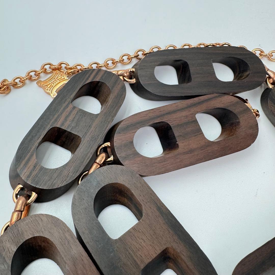 【希少】CELINE チェーンベルト　ウッド　ゴールド　マカダム　ロゴ