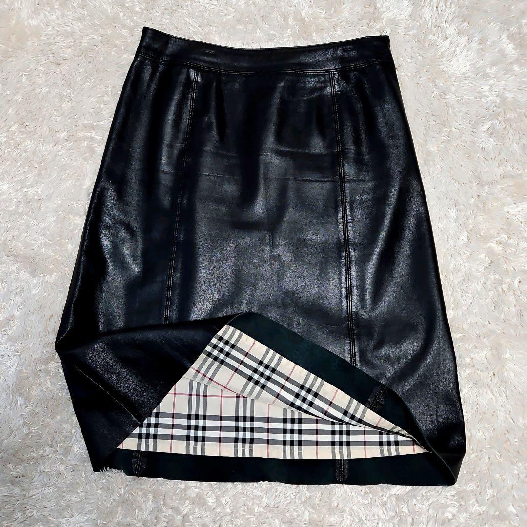美品☆BURBERRY LONDON ラムレザースカート 裏地 ノバチェック