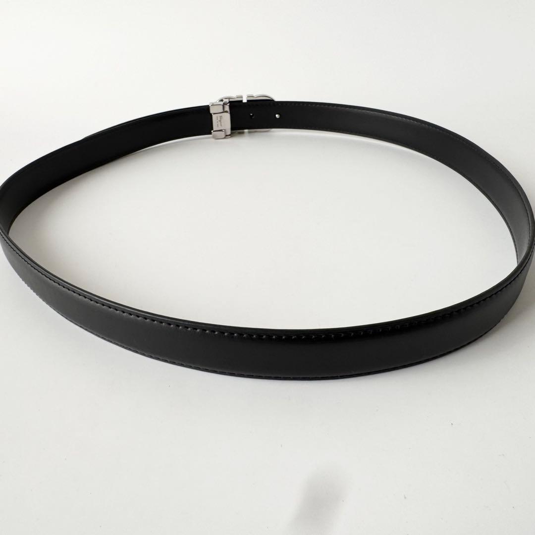 【未使用級】フェラガモ ベルト ダブルガンチーニ レザー　ブラック　シルバー