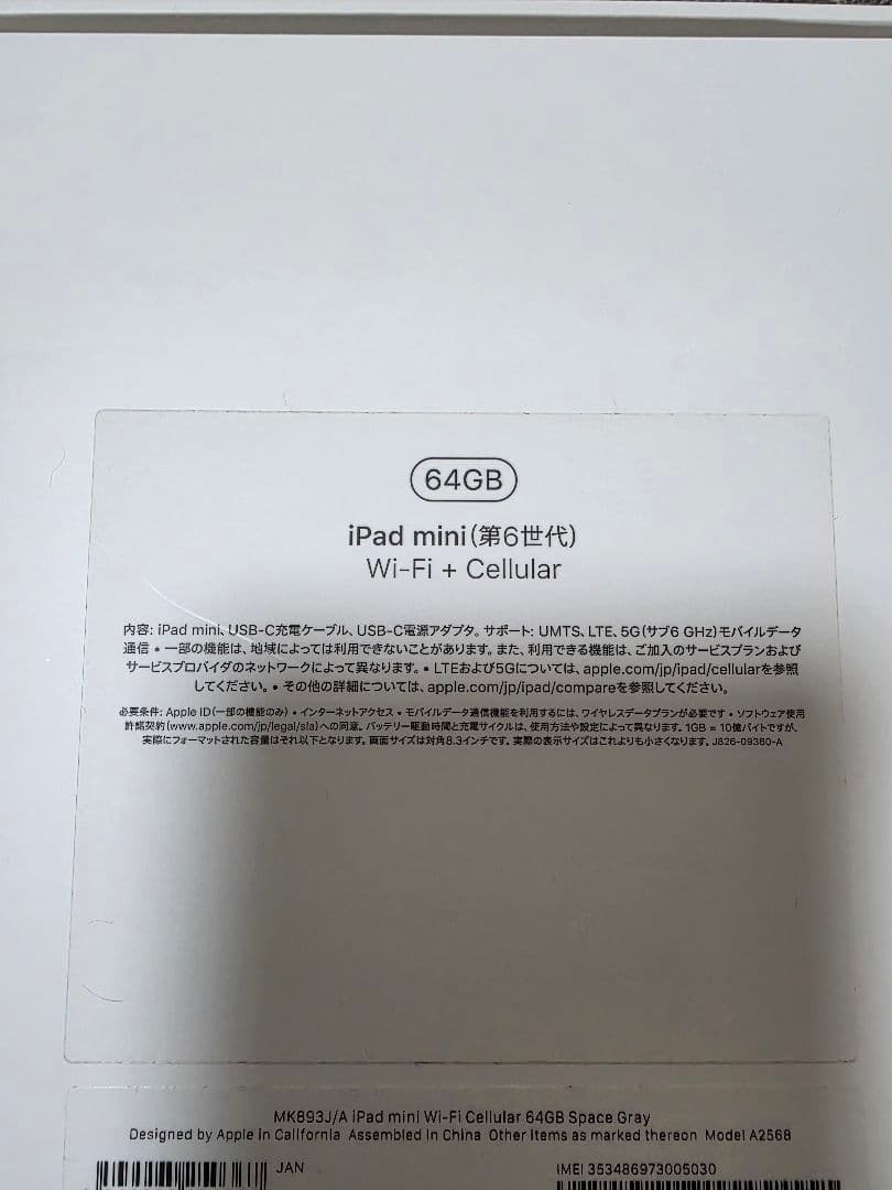 iPad mini 6 64GB セルラー SoftBank ○ 判定 美品