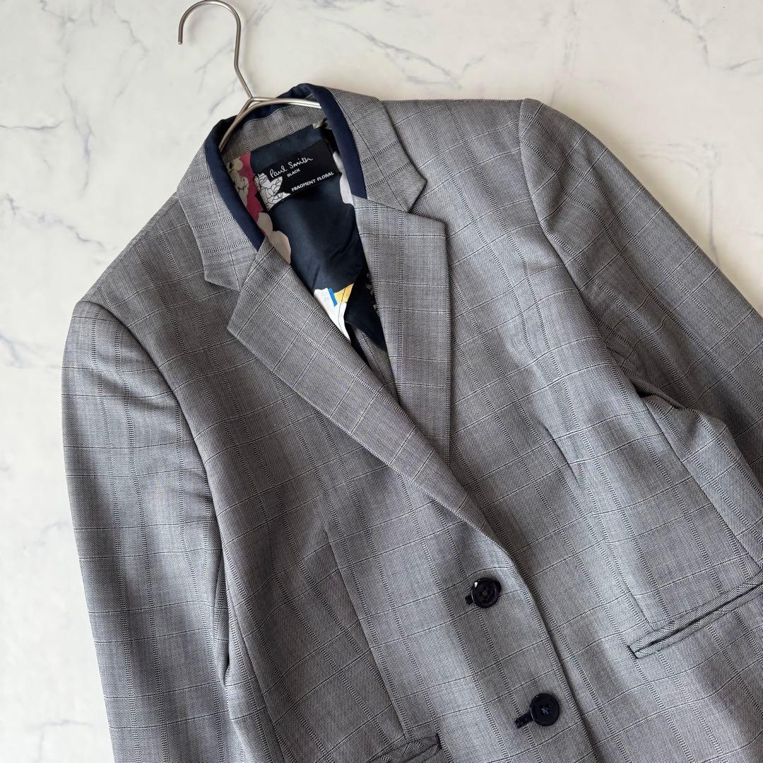 ポールスミス ウール シルク セットアップ パンツスーツ チェック 裏地花柄 L