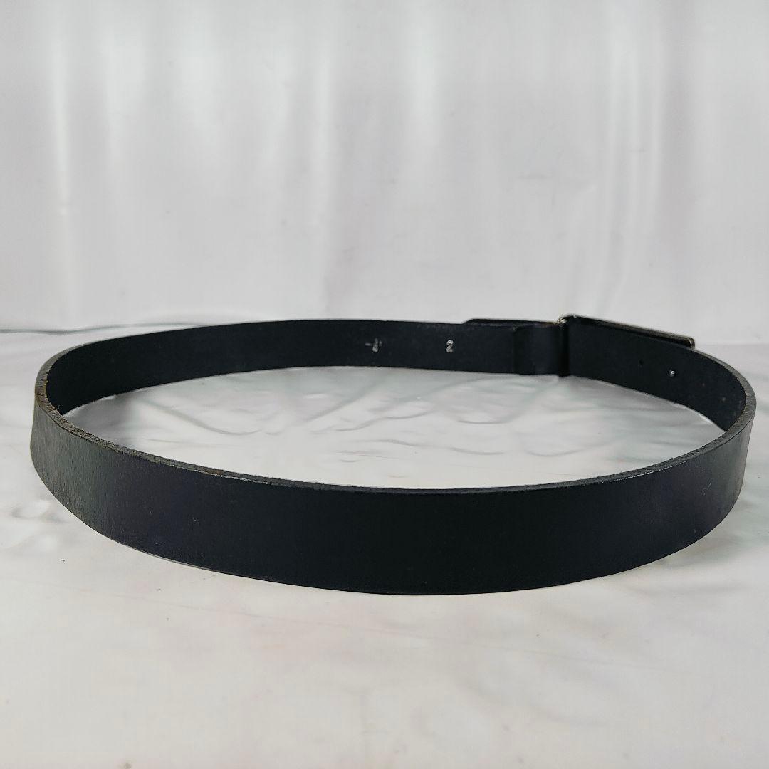 【美品】シルバープレートバックル × ブラックドレスベルト 高級極厚ステアベルト