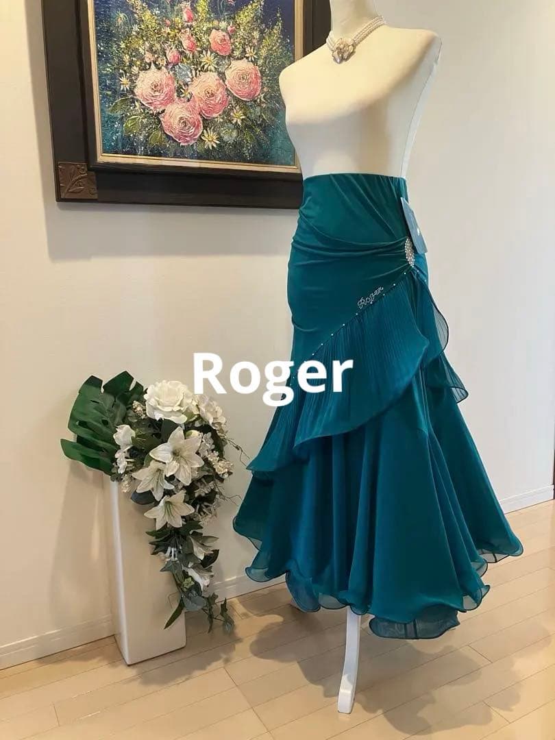 Rogerターコイズ フリル付き社交ダンスドレス