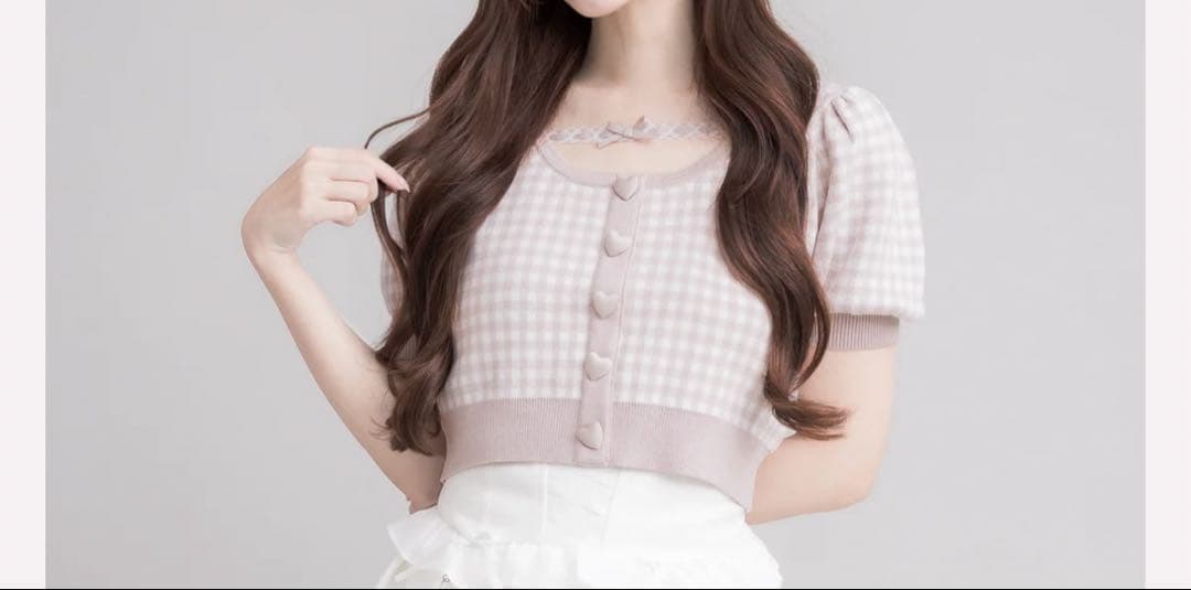 pium ハートボタンレーステープニット ピンク