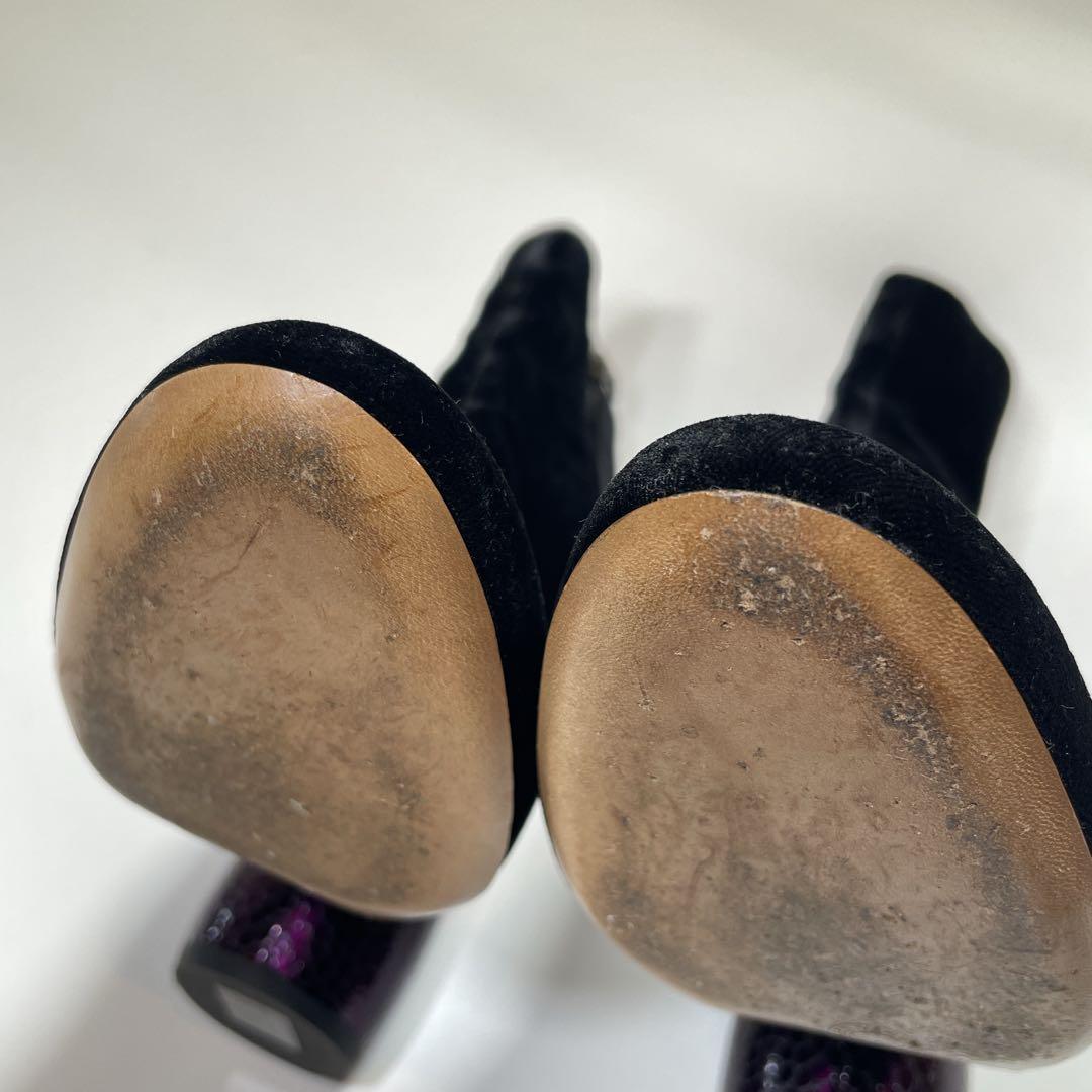 ドリスヴァンノッテン ブーツ ベロア　サークルヒール　パイソン柄　25cm 黒