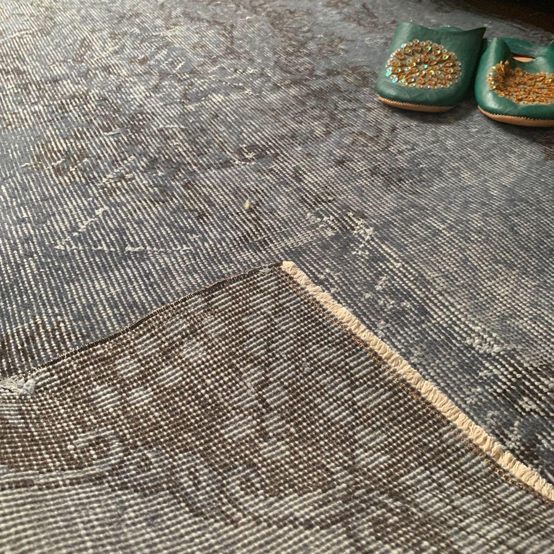 トルコヴィンテージラグ　207×104 グレー　ブラック　チョコ　オーバーダイ