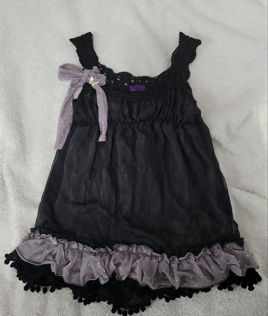 HONEY 黒紫 シフォンキャミソール リボン 蝶チャーム付き