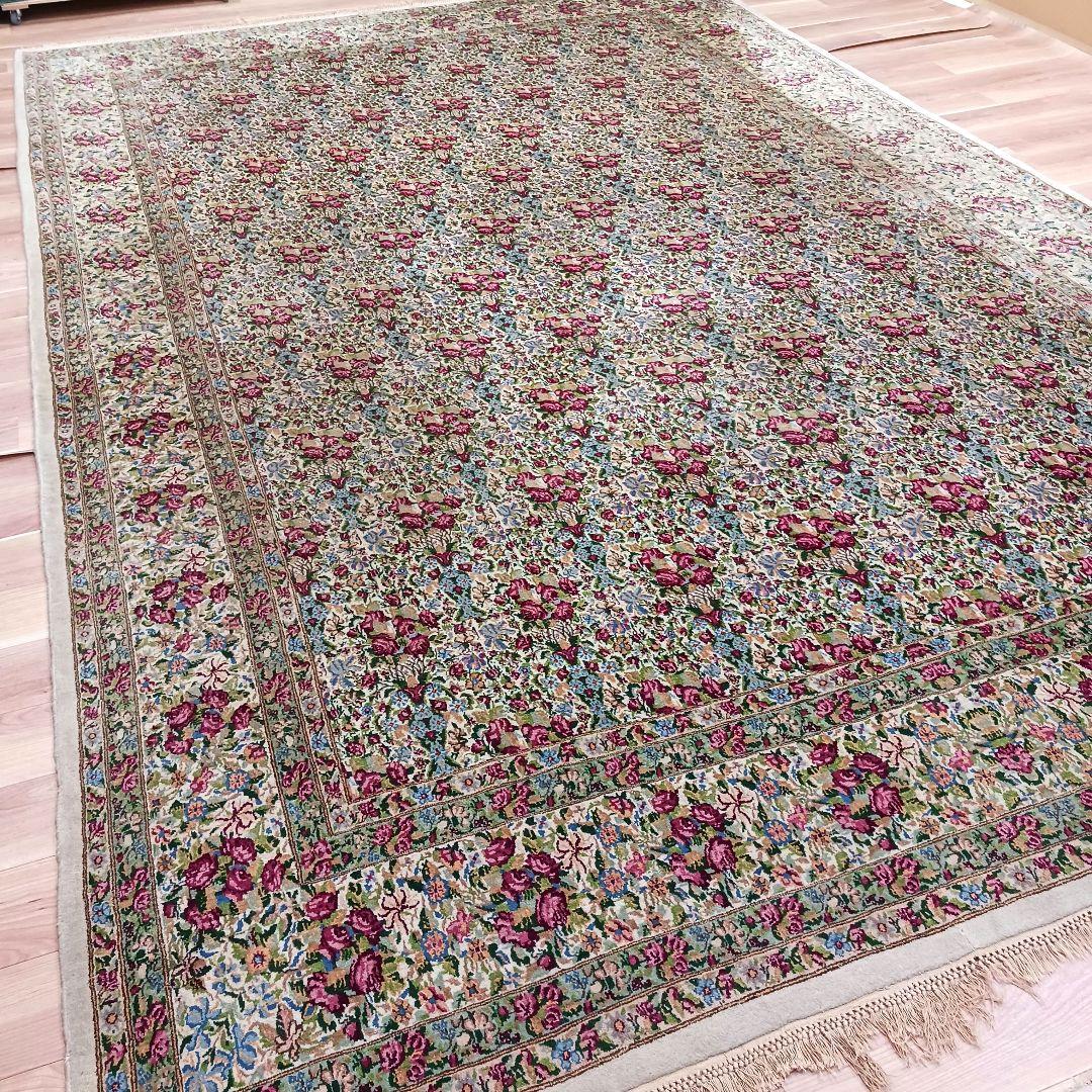 Y3184 高級ペルシャ絨毯 ケルマン産 ウール100% 手織り 特大4m越え