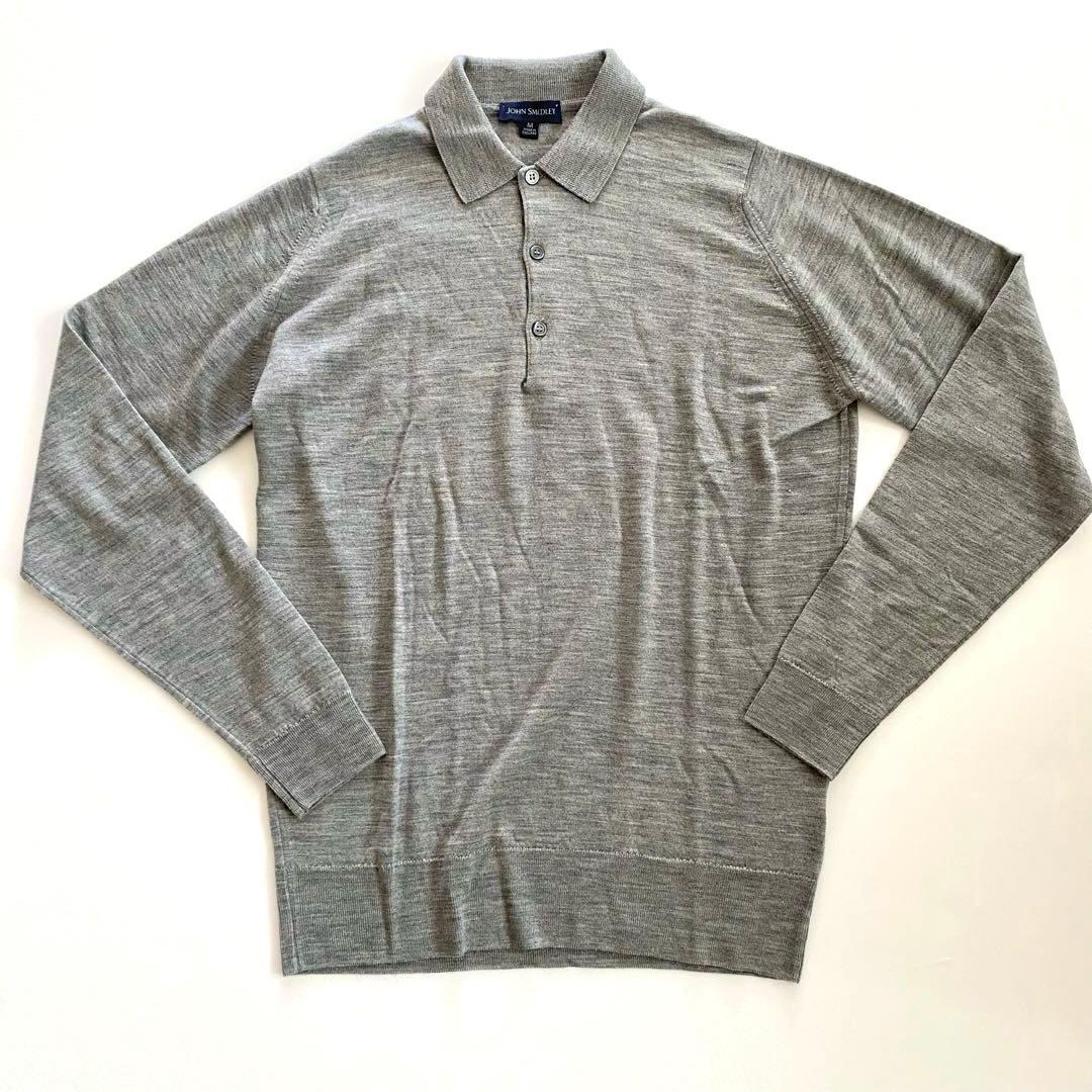 イギリス製 john smedley ニットポロ グレー S ウール
