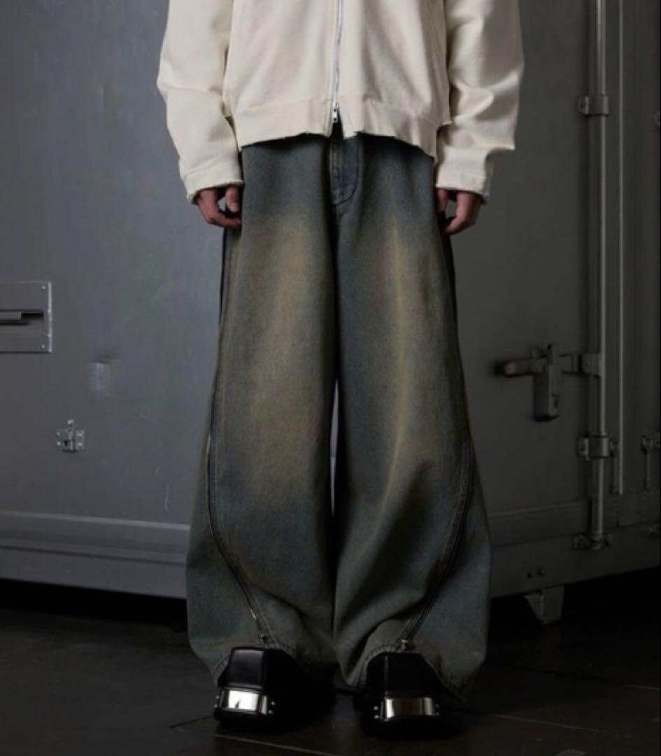 GRANCY ジップデザイン バギーデニムパンツ Sサイズ　ブルー