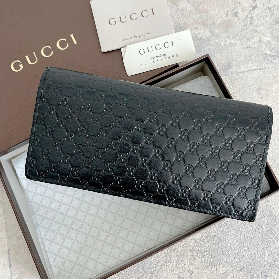 美品✨GUCCI マイクロシマ GG ロングウォレット レザー　ブラック