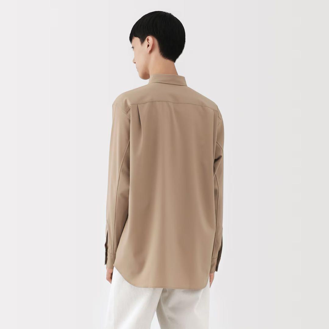 新品【S】グレー MUJI LABO ウール混 レギュラーカラーシャツ ムジラボ