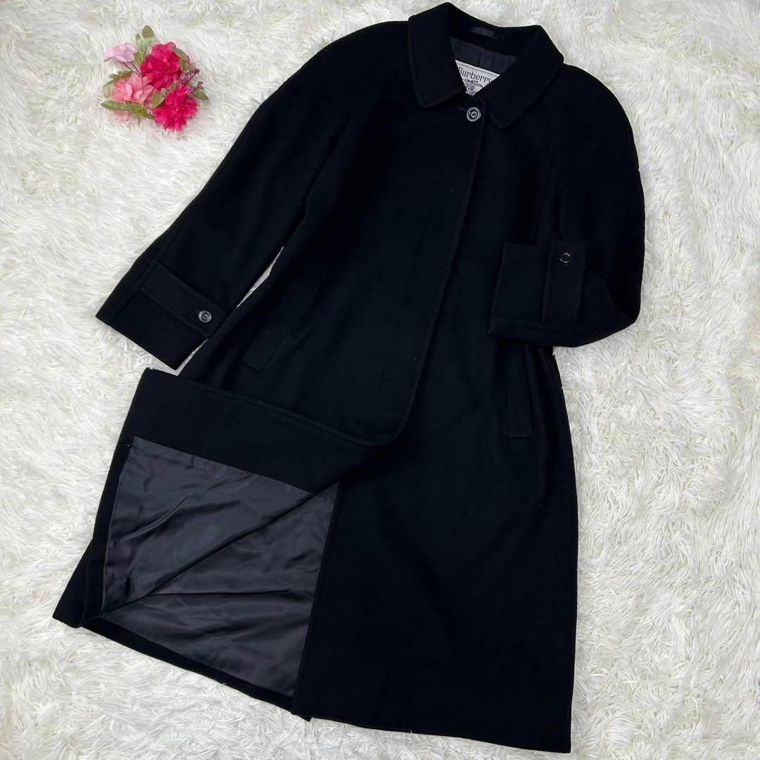 【極美品/M】バーバリー チェスターコート アウター カシミヤ Aライン 黒