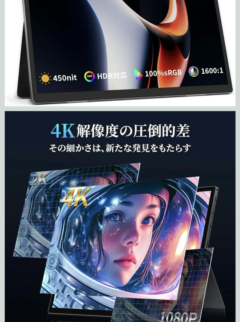 モバイルモニター 15インチ 4K 3240*2160 3:2画面比 高輝度