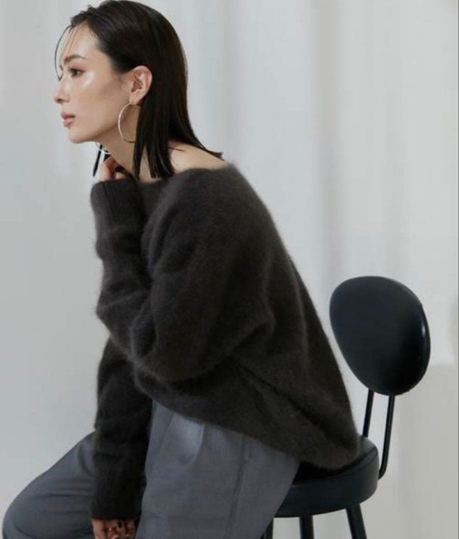 anuans ラクーン　ボートネック　ニットプルオーバー