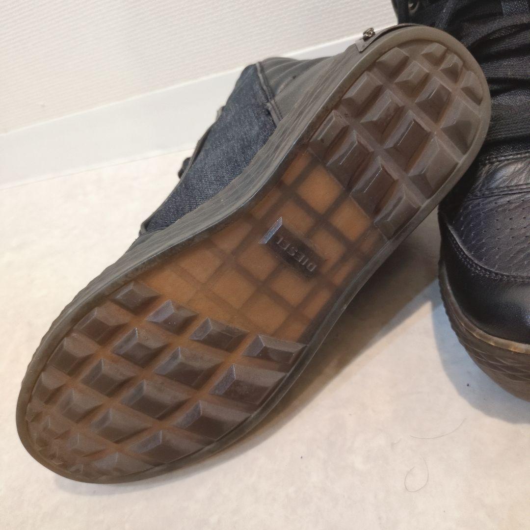 diesel ディーゼル　スニーカー　ハイカット　メンズ　プレートロゴ　ブラック