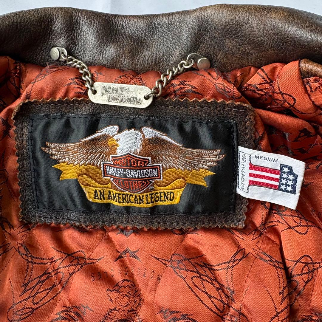 Harley-Davidson ブラウン エンボスロゴ レザージャケット M