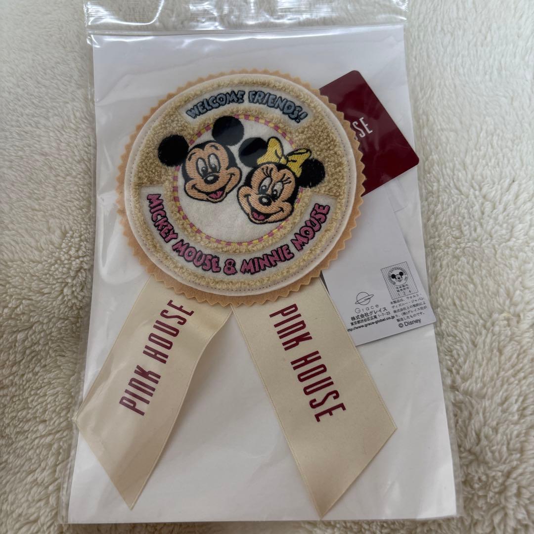ピンクハウスワッペンブローチ、ミッキー、ミニー