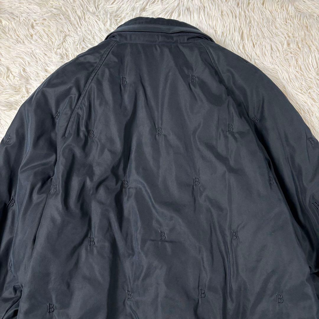 バーバリーズ 金タグ ロングコート 黒 中綿 刺繍ロゴ 総柄Bロゴ ノバチェック