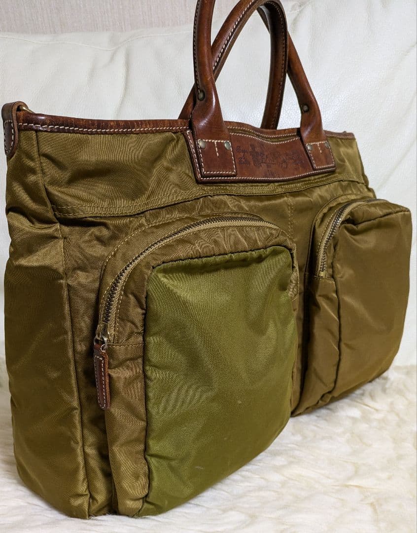 【レア】Felisi フェリージ 大きめビジネスバッグ カーキ2色使い