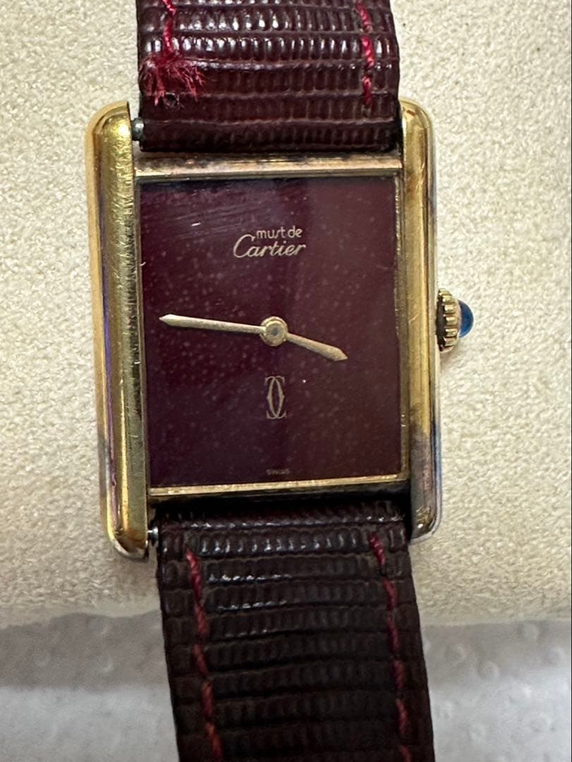 CARTIER カルティエ マストタンク MM手巻き 925 ボルドー
