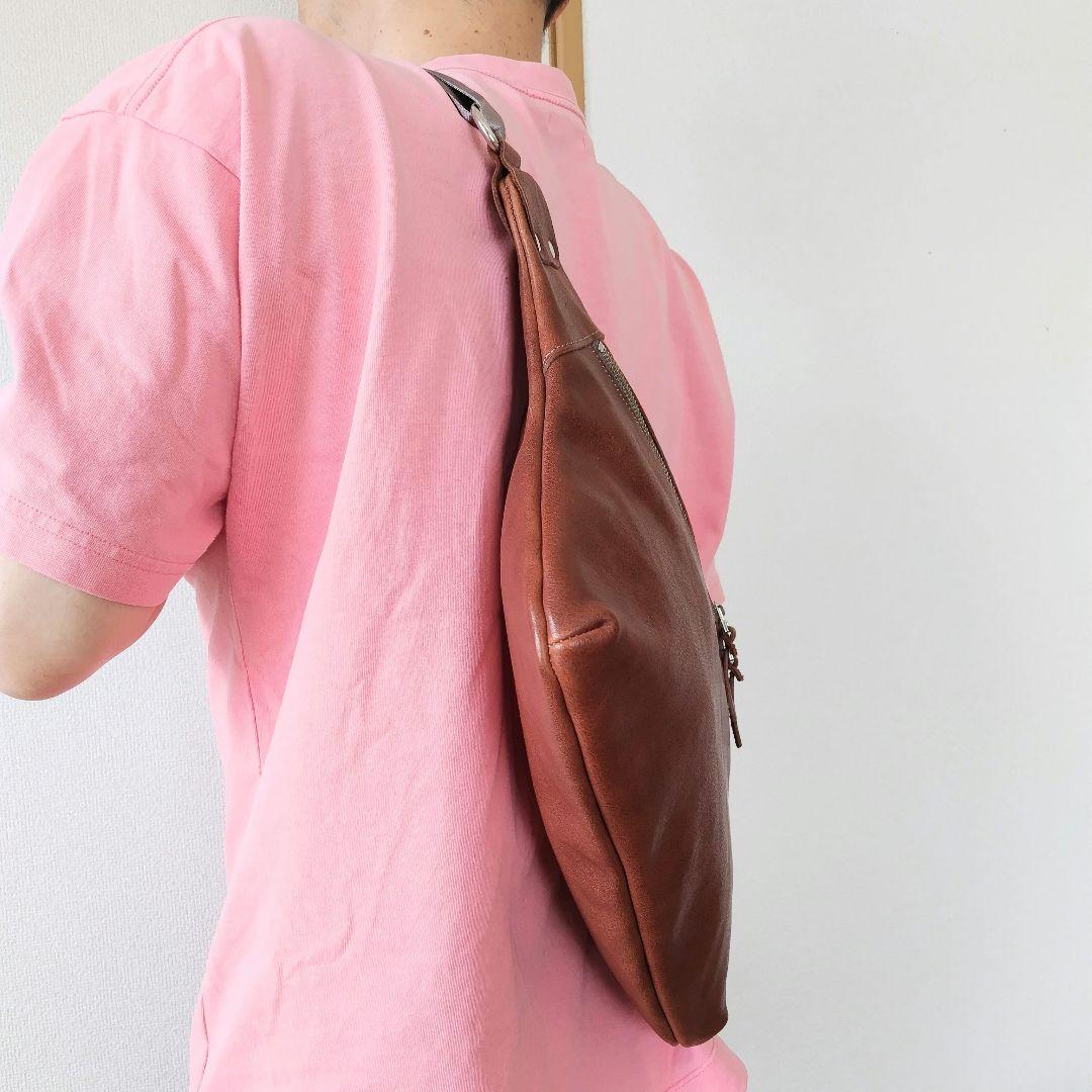 け*ん様 ハンドメイド　ボディバッグ　本革　クリーマー　特大　ブラウン　新品　1