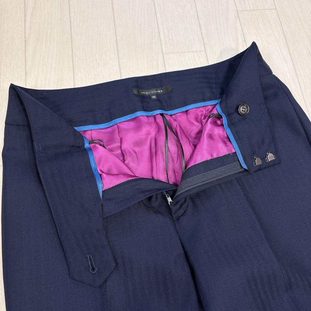 極美品 21AW アキコオガワ 高級 ウール ストライプ パンツスーツ 38