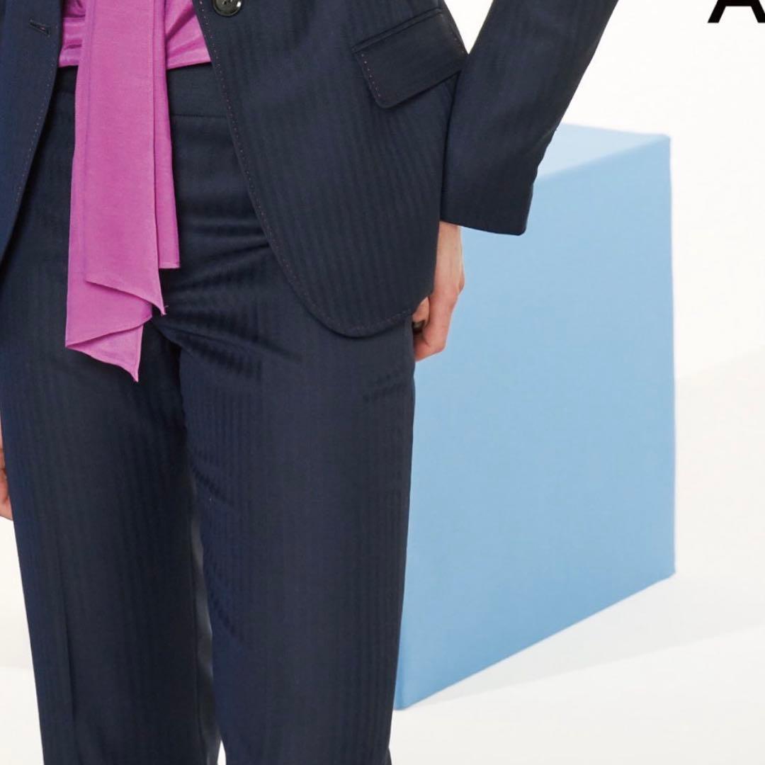 極美品 21AW アキコオガワ 高級 ウール ストライプ パンツスーツ 38