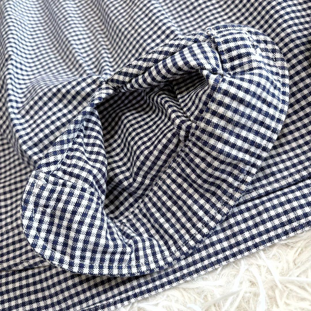 極美品 ダントン プルオーバー 長袖シャツ 丸襟 ギンガムチェック ネイビー×白