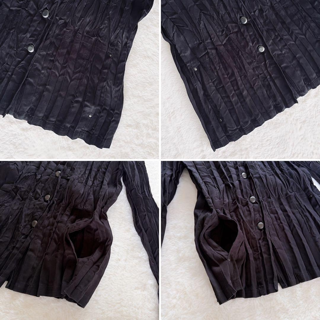 美品✨希少【ISSEY MIYAKE FETE】プリーツ長袖シャツ ブラック3