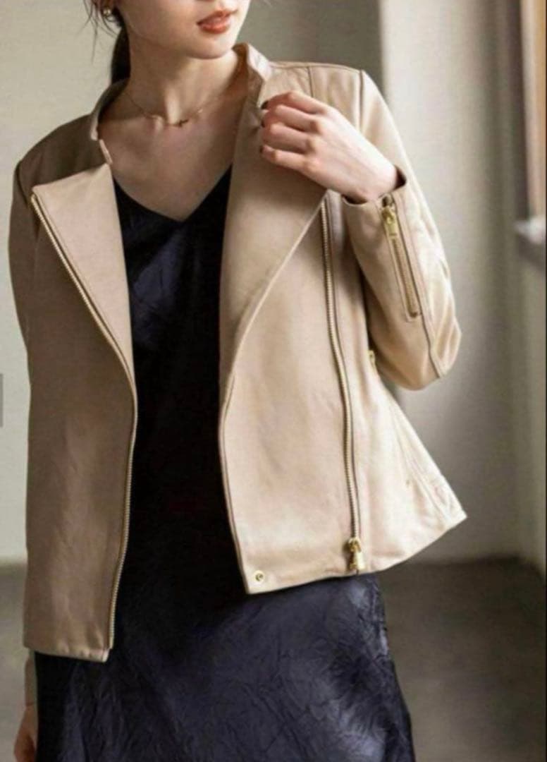 【美品】noble ソフトラムレザーライダースブルゾン 38