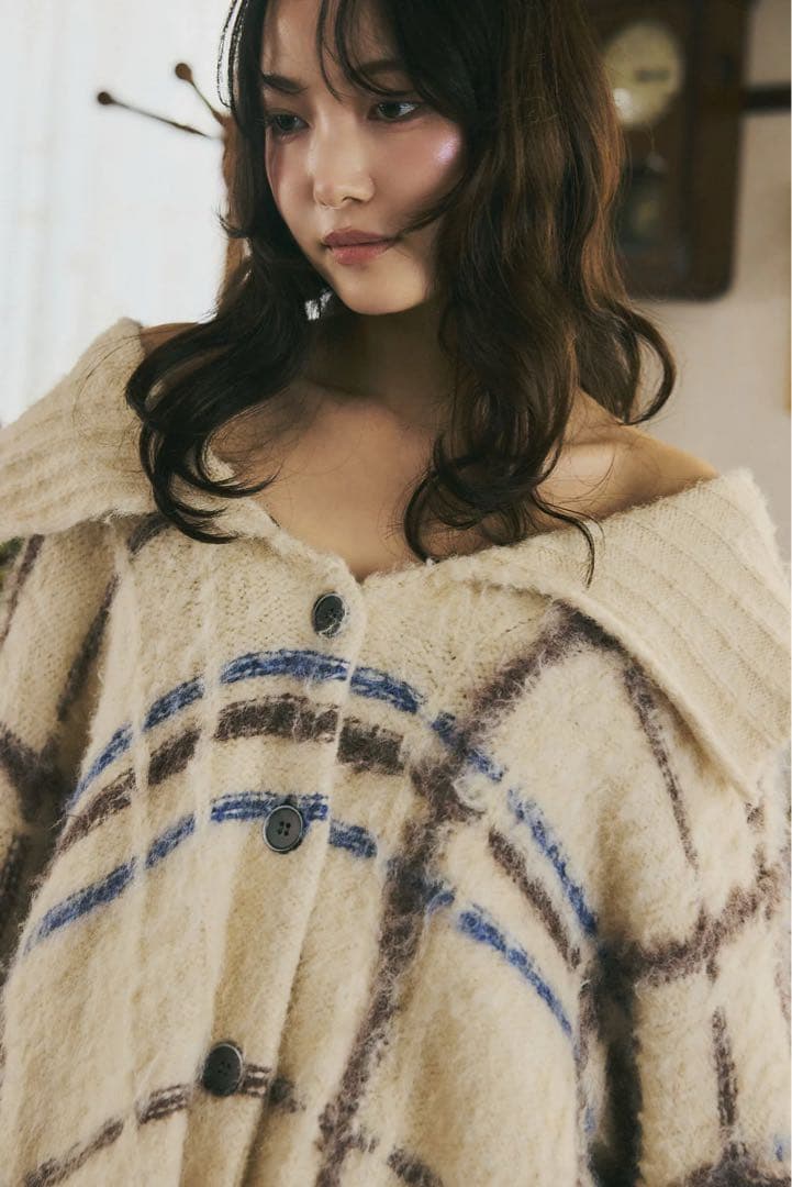 トップス andequal checked pattern knit BEIGE