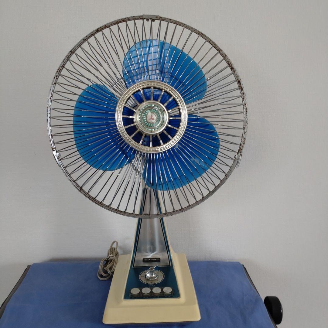 レトロ 卓上扇風機 青と白