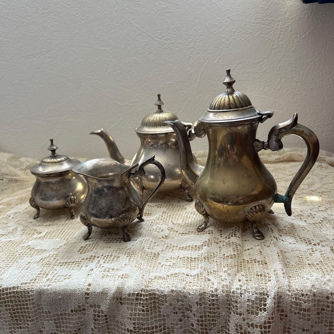 アンティーク・ヴィンテージ・4点・銀製ベルギー・コーヒー紅茶シュガー