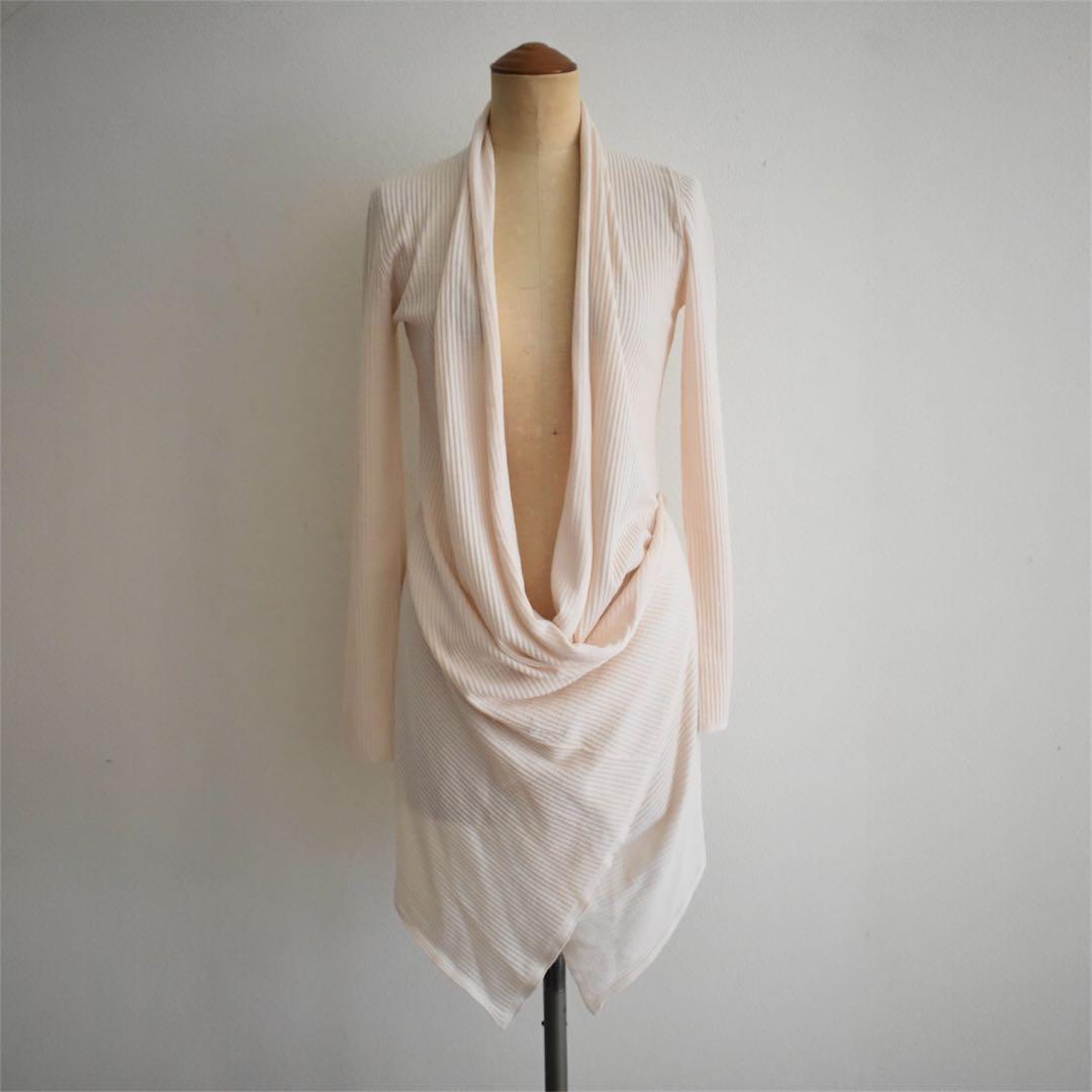 上海灘 メリノウール ドレープニットワンピース カーディガンXS イタリア製 白