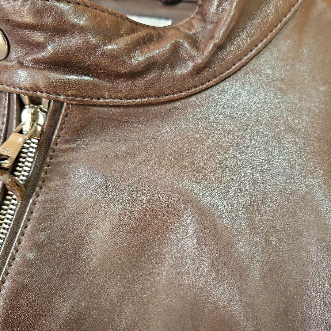 【サイズ44】EMMETI JURI ブラウンレザーシングルライダースジャケット