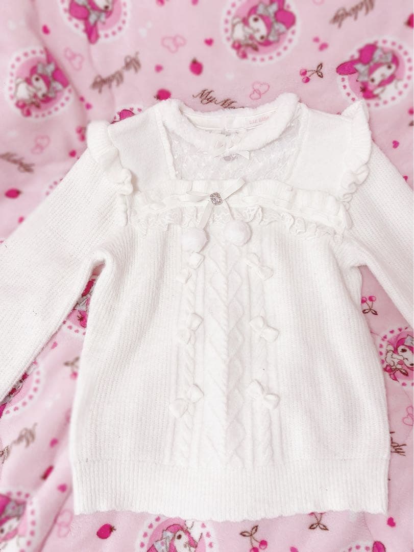 LIZLISA リズリサ モヘアタッチポンポンニットトップス ホワイト