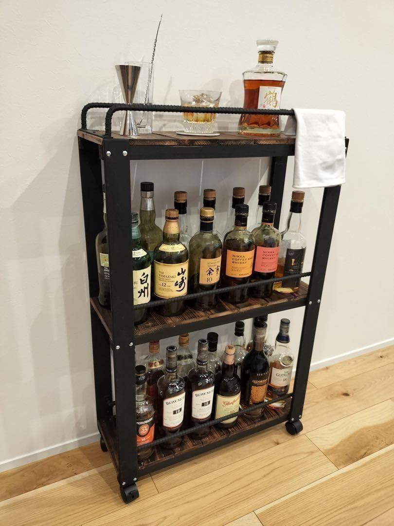 ウイスキーラック　サイドバーワゴンタイプ　男前インテリア　1231