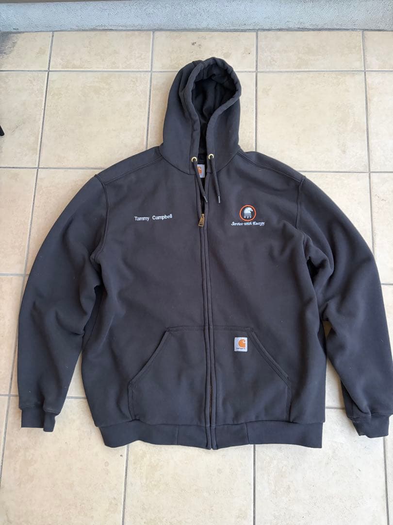 carharrtジップパーカー　企業ロゴvintage サイズ:Ｌ