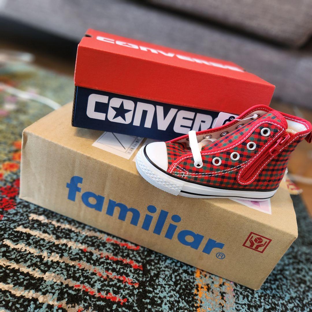 Converse familiar レッドチェック ハイカット 16cm