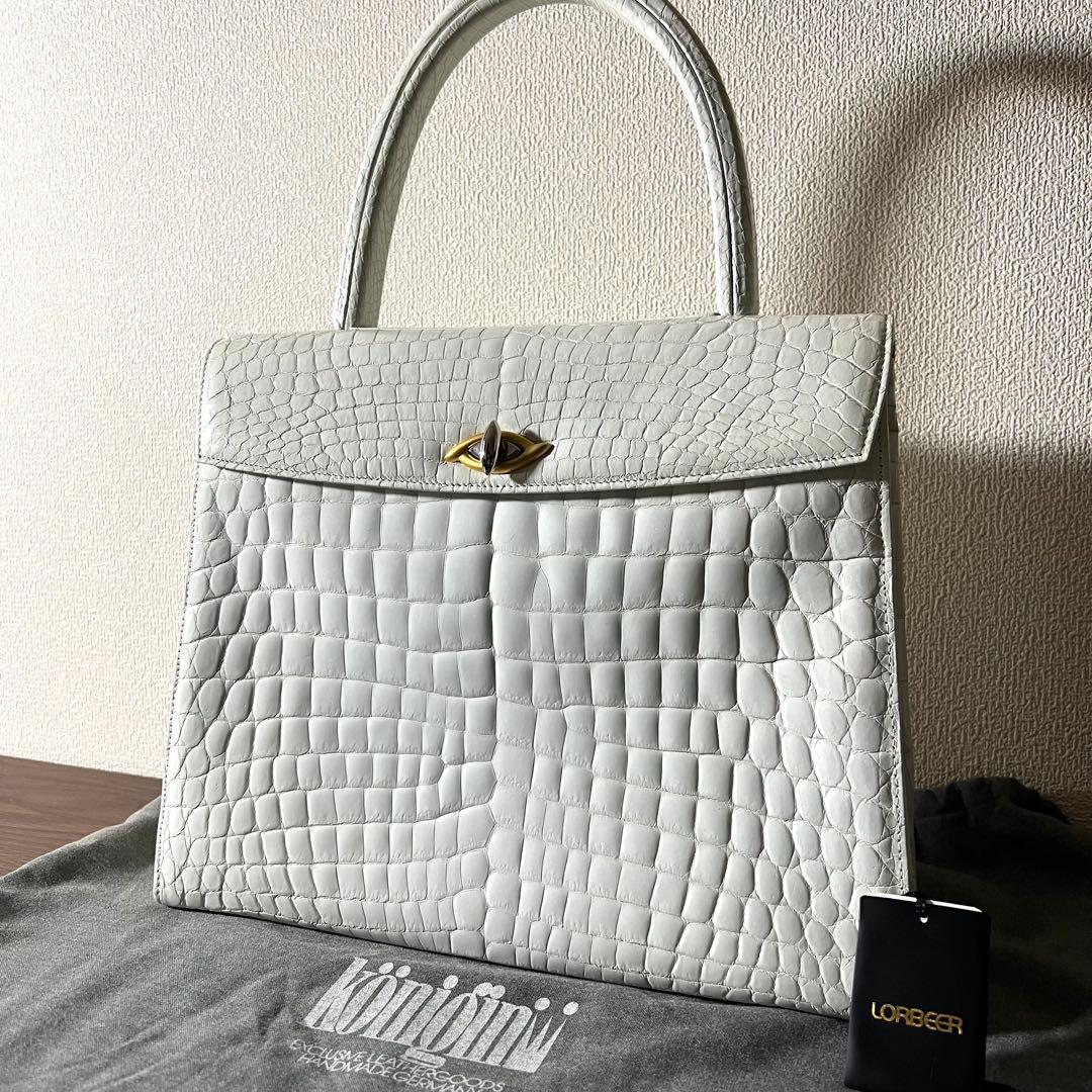Konigin クーニギン IRV ドイツ クロコダイル ハンドバッグ ホワイト
