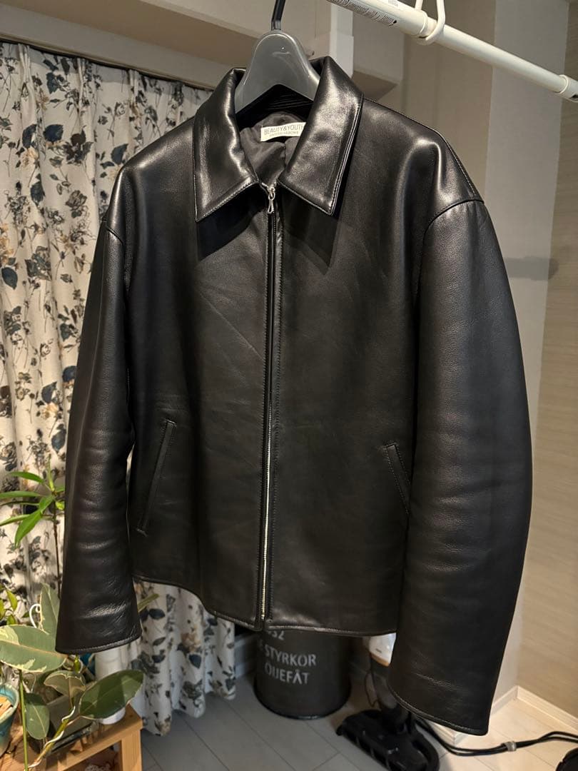 【美品】25AW ユナイテッドアローズ シープレザー ジップ ブルゾン 黒 L