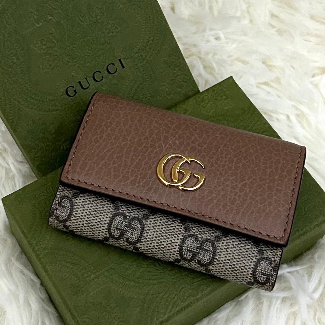 【美品】GUCCI GG柄 GGマーモント コーティング6連 キーケース