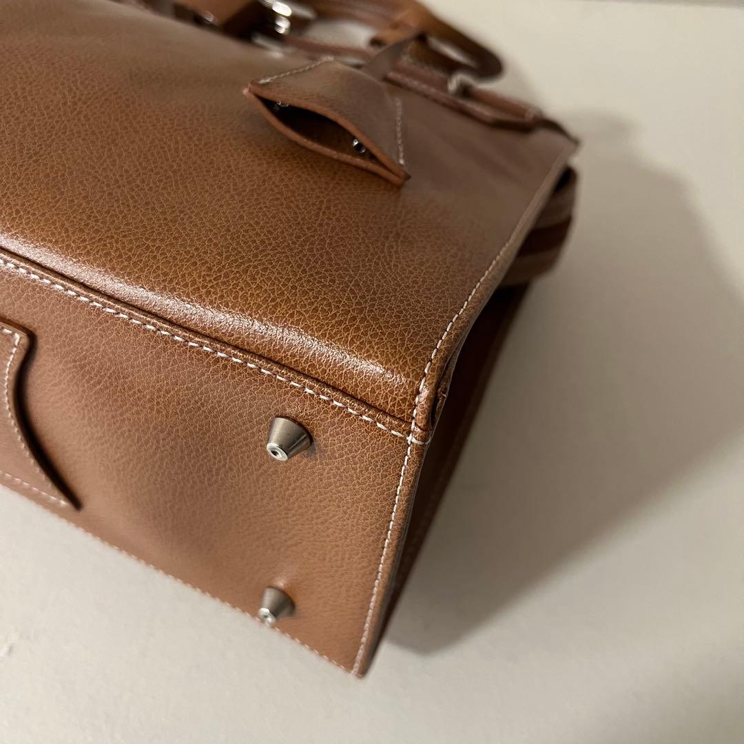 濱野 ハマノ ミーティア ブラウン ハンドバッグ ブラウン レザー 金具